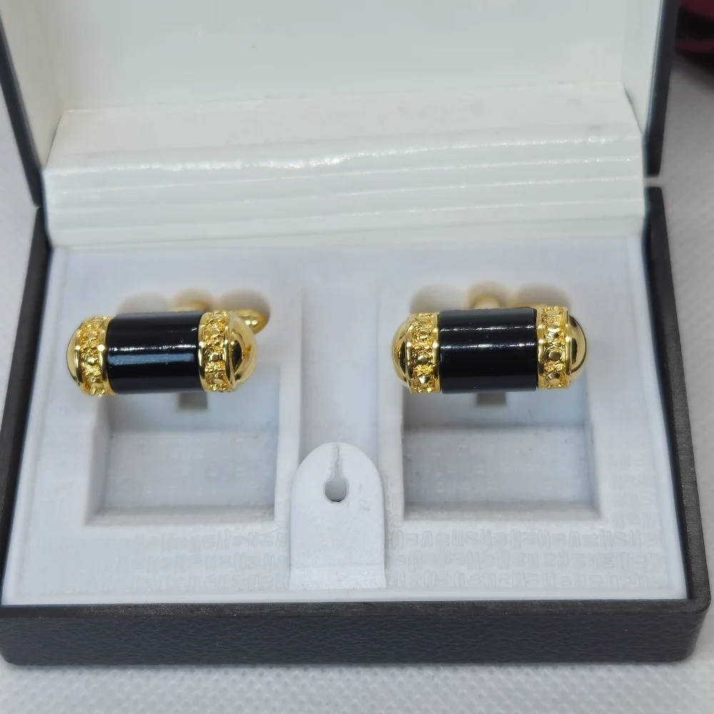 Gold Plated Black Cylinder Cuff Links Designer High End Cuff Links
